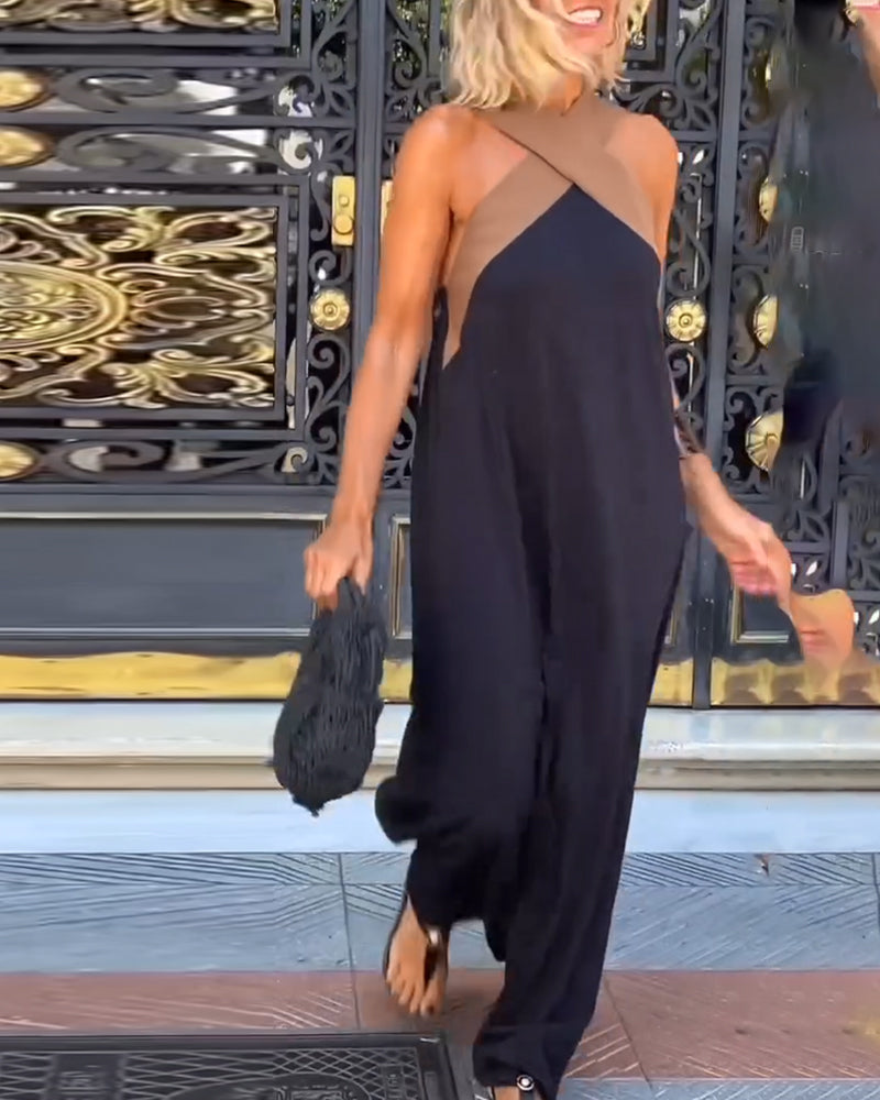 Sandrine | Robe Elegante Croix Dos Sans Dos Avec Couleur Contrastée