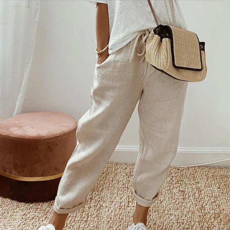 Pantalon Pur Coton Couleur Unie