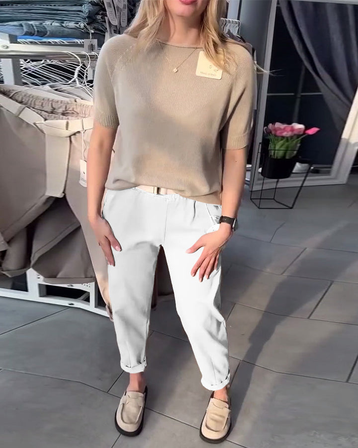 Pantalon Uni Décontracté Droit