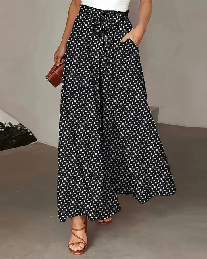 Pantalon Imprimé Pois Long