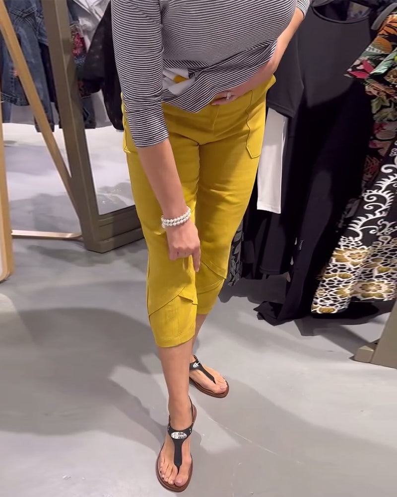 Pantalon Décontracté Fuselé Coton Et Lin Court