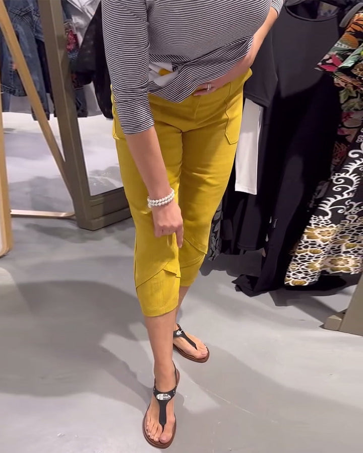 Pantalon Décontracté Fuselé Coton Et Lin Court