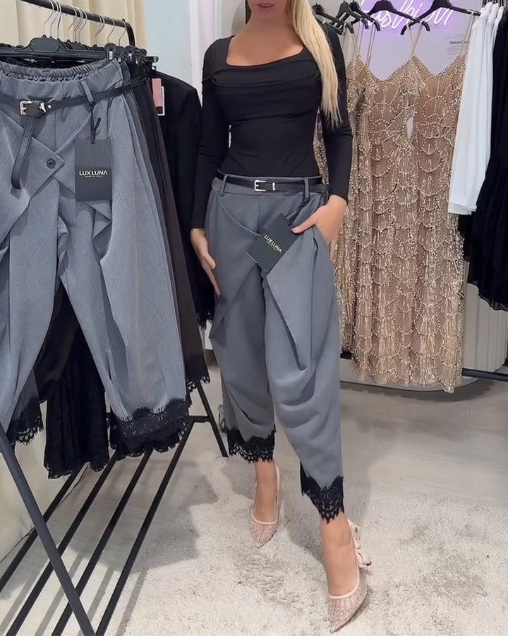 Pantalon À La Mode Dentelle Broderie Harem