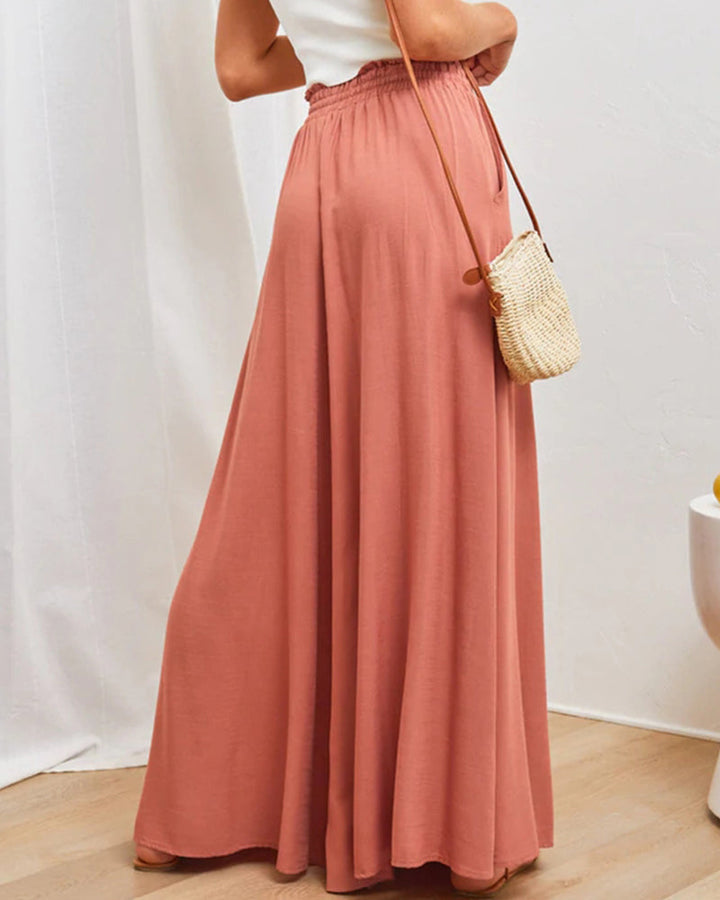 Pantalon taille haute de couleur unie