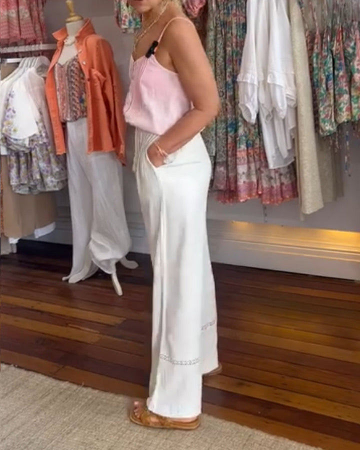 Pantalon large confortable de couleur unie avec poches