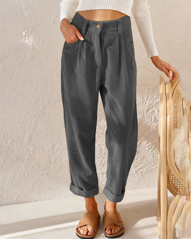 Pantalon Droit Uni Taille Haute