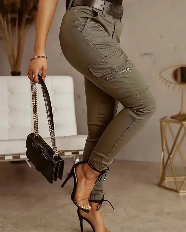 Pantalon Cargo Taille Moyenne Poches Ourlet