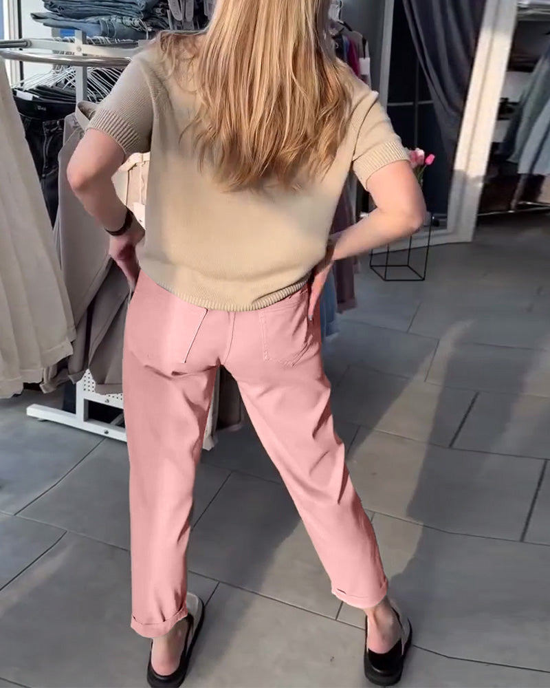 Pantalon Uni Décontracté Droit