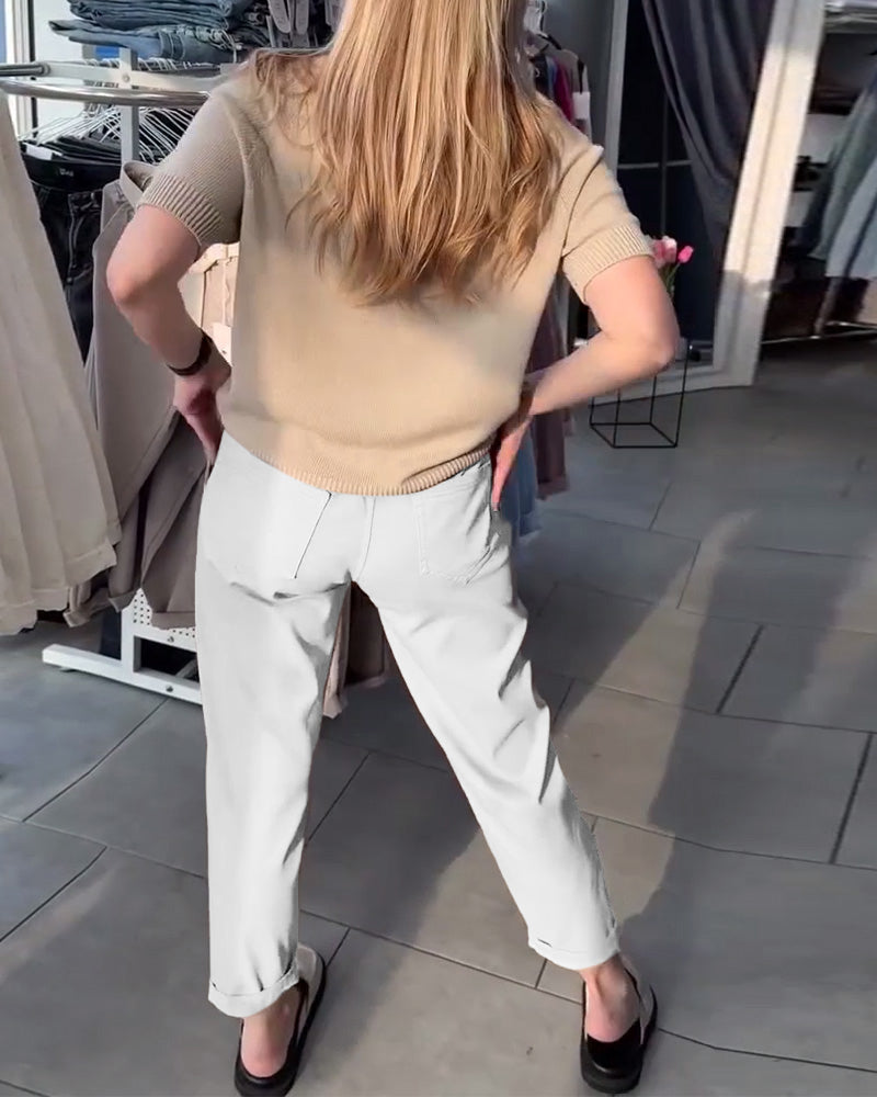 Pantalon Uni Décontracté Droit