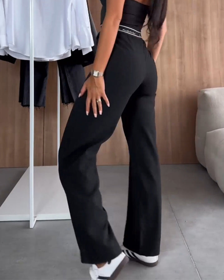 Sophie | Pantalon droit décontracté de couleur unie avec poche zippée