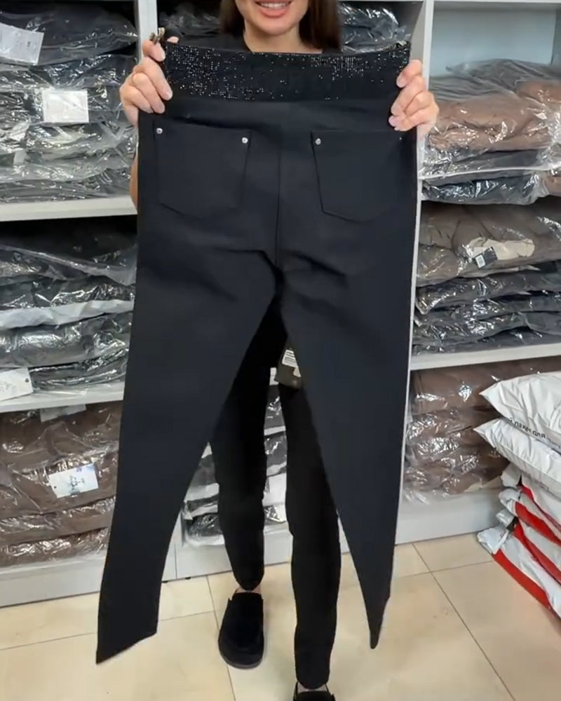 Pantalon Élégant Uni Et Stretch