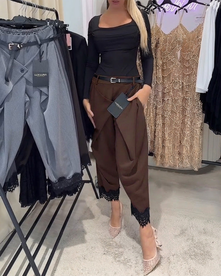 Pantalon À La Mode Dentelle Broderie Harem