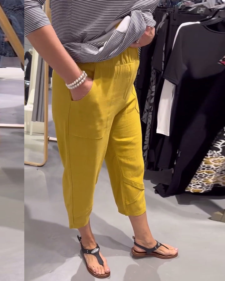 Pantalon Décontracté Fuselé Coton Et Lin Court