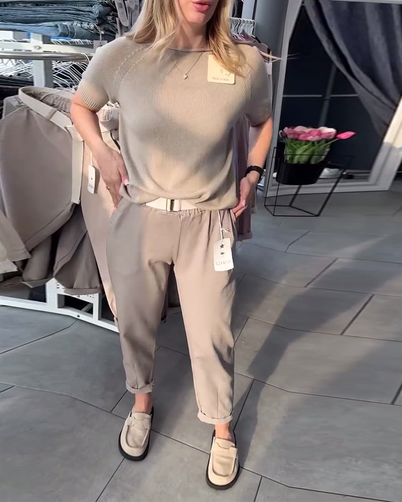 Pantalon Uni Décontracté Droit