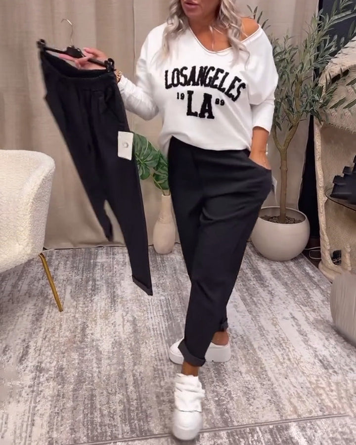 Pantalon décontracté de couleur unie avec poche