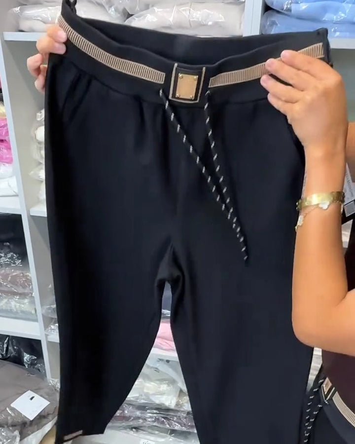 Pantalon Élégant À Cordon Et Taille Élastique