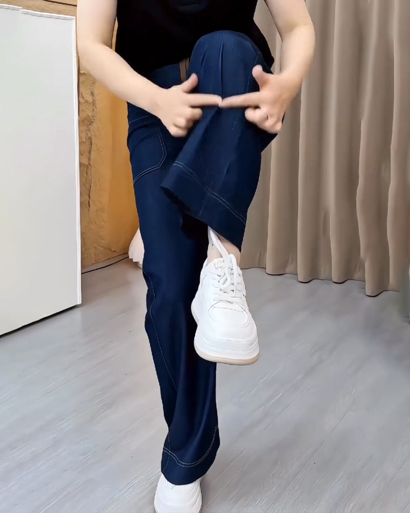 Pantalon Coupe Ample Taille Haute Évasé Amincissant