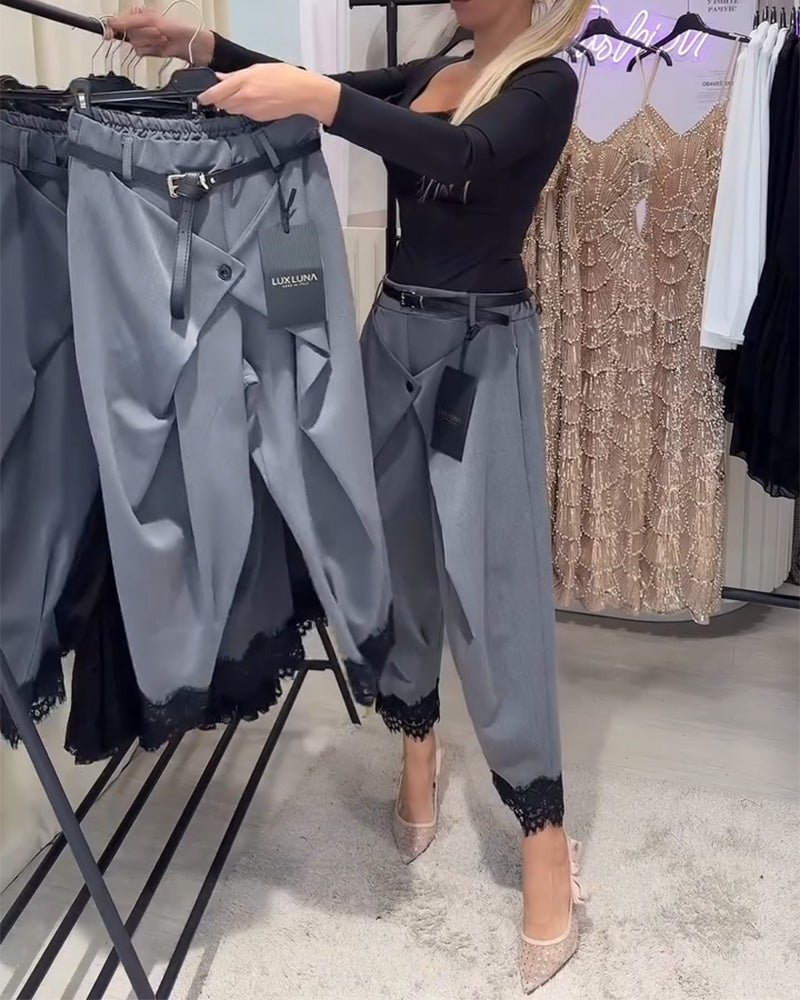 Pantalon À La Mode Dentelle Broderie Harem