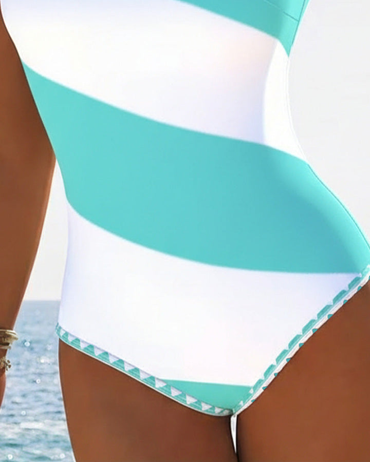 Estelle | Une-Pièce à Blocs de Couleur Rayé