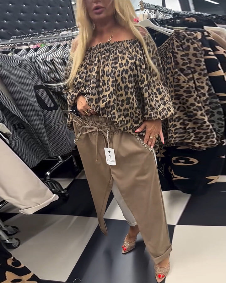 Pantalon décontracté à cordon de couleur unie